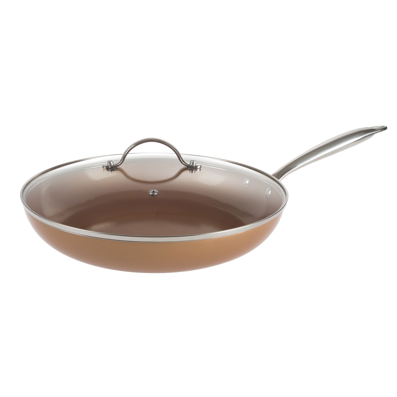 Classic Cuisine 12 Inch Frying Pan with Lid Copper Finish Induction Cooking  Oven Stove Top Safe